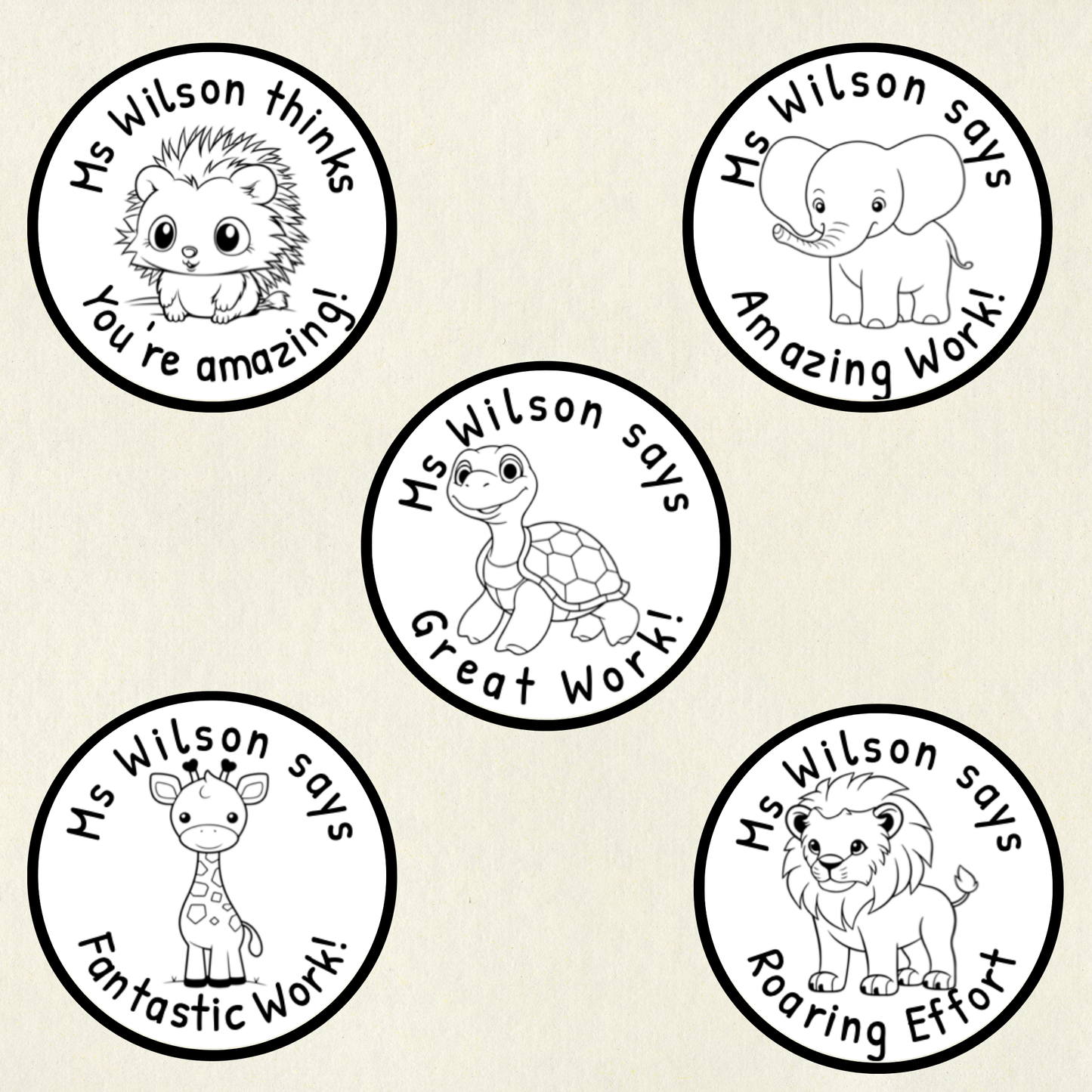 Personalised Colour Me In Animal Reward Stickers (Set 1) | Black and White | 10 Scents | Smelly Stickers