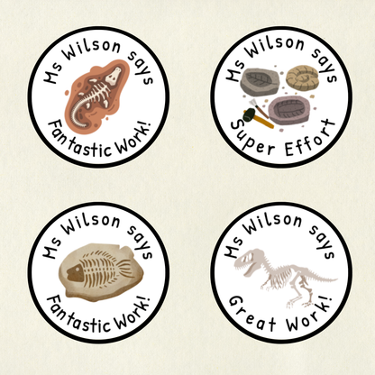 Personalised Fossil-Themed History Reward Stickers | 6 Colours & 10 Scents | Smelly Stickers