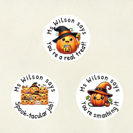 Personalised Halloween Pumpkin Reward Stickers (Set 1) | 6 Colours & 10 Scents | Smelly Stickers