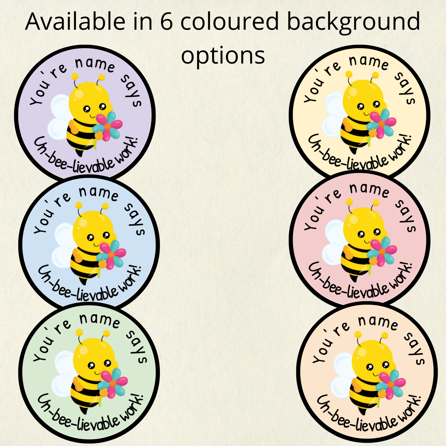 Personalised Bee Pun Reward Stickers | 6 Colours & 10 Scents | Smelly Stickers