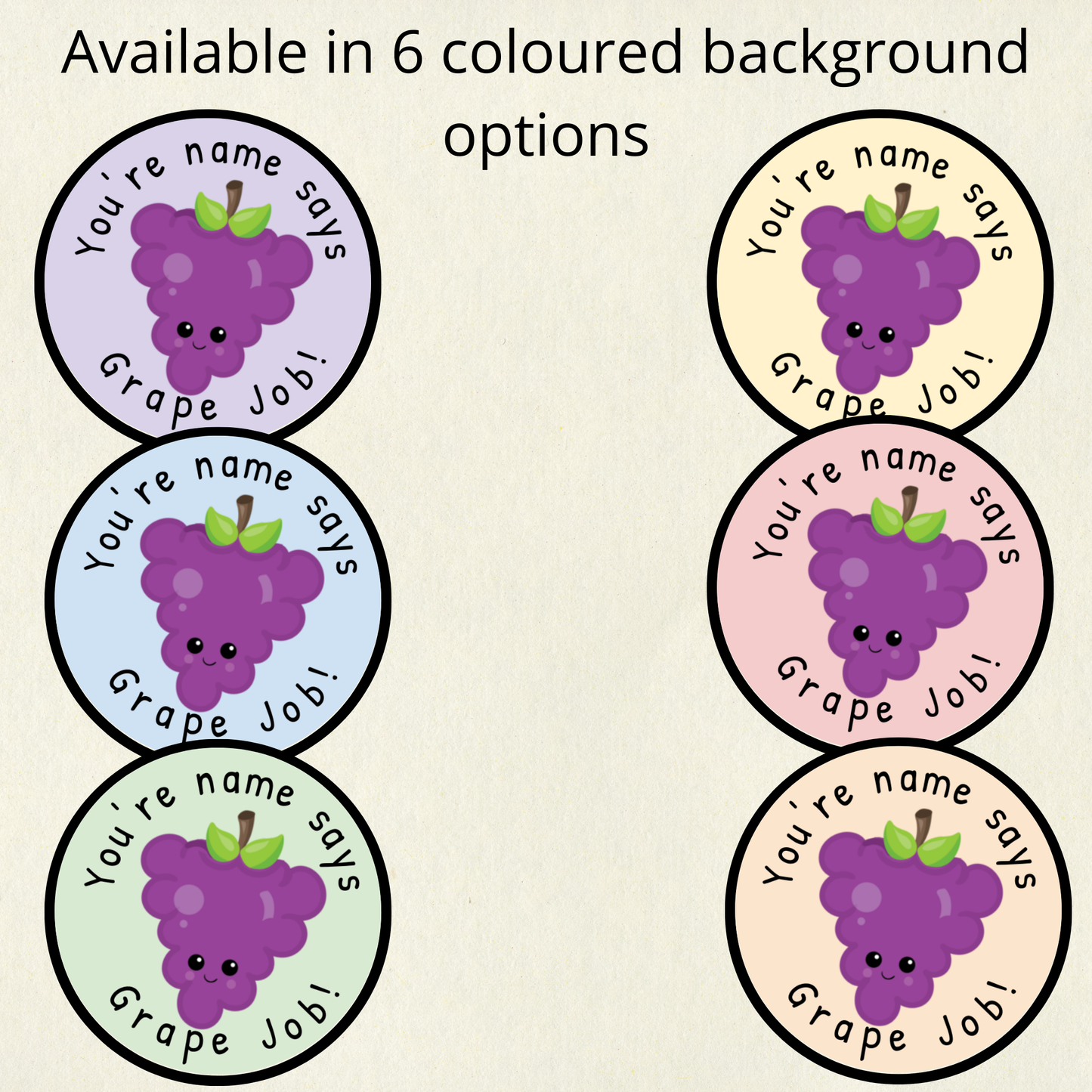 Personalised Grape Pun Reward Stickers | 6 Colours & 10 Scents | Smelly Stickers