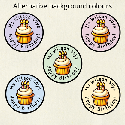 Personalised Happy Birthday Vanilla Scented Cupcake Reward Stickers | 6 Colours | Smelly Stickers