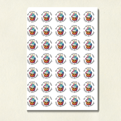 Personalised Happy Birthday Cupcake Scented Reward Stickers | 6 Colours | Smelly Stickers