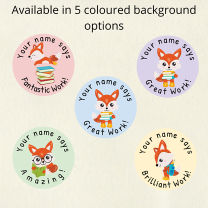 Personalised Fox Reward Stickers | 6 Colours & 10 Scents | Smelly Stickers