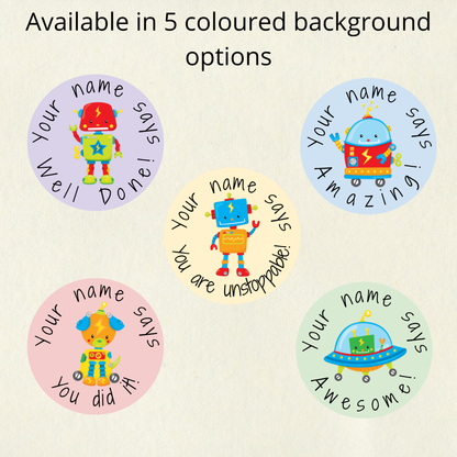 Personalised Robot Reward Stickers | 6 Colours & 10 Scents | Smelly Stickers