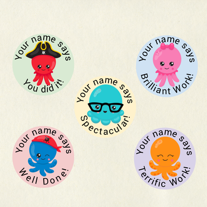 Personalised Octopus Reward Stickers | 6 Colours & 10 Scents | Smelly Stickers