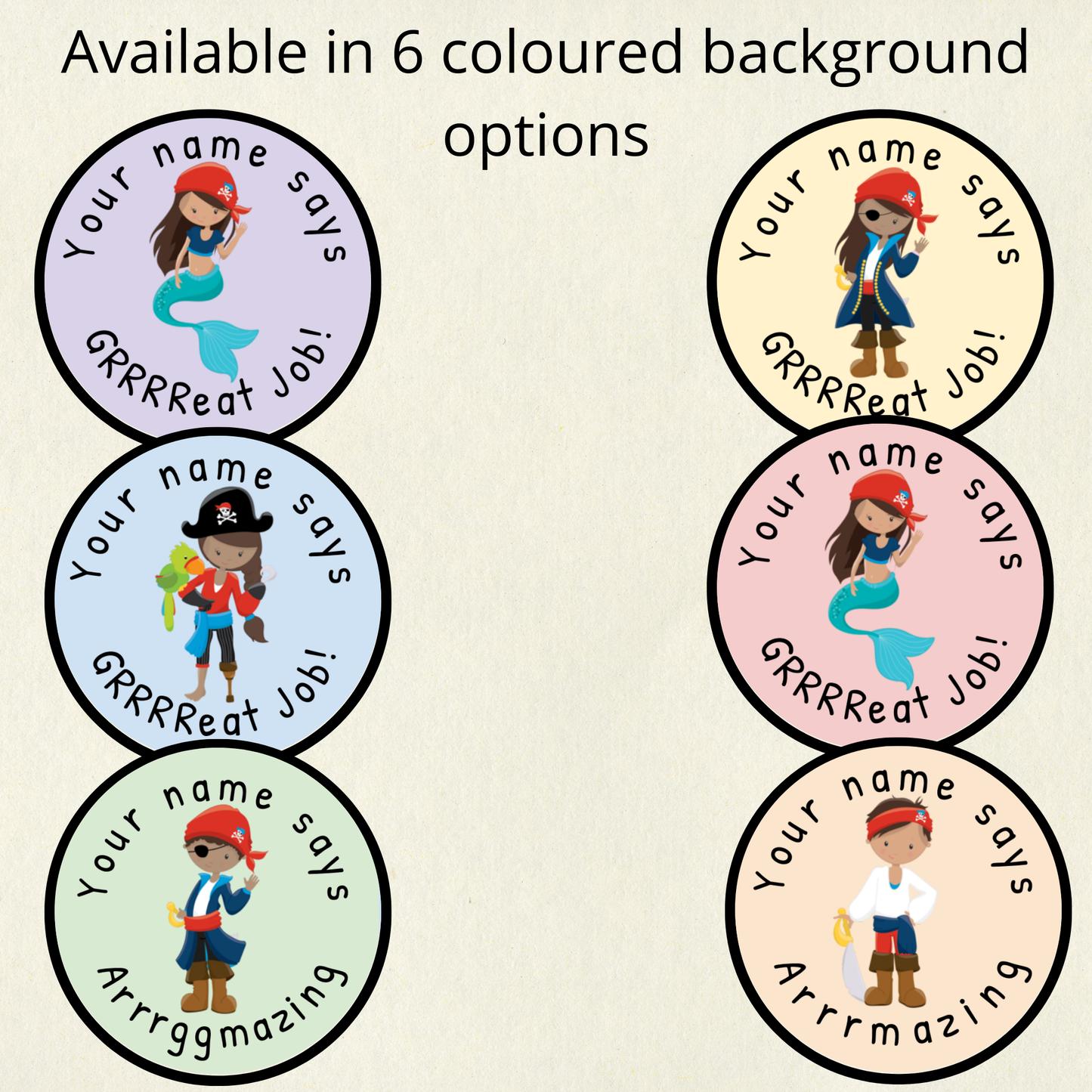 Personalised Pirate Pun Reward Stickers | 6 Colours & 10 Scents | Smelly Stickers