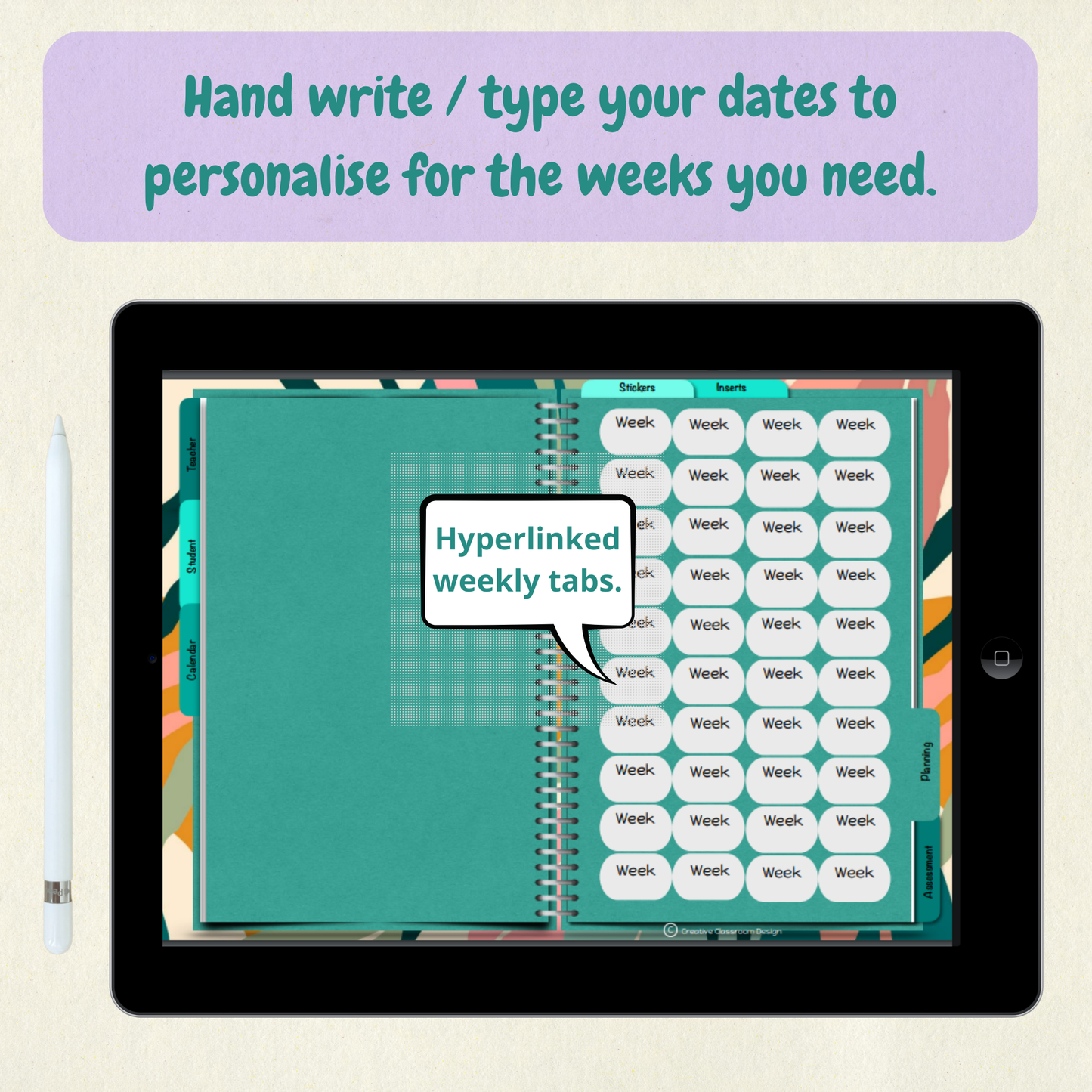 Interactive Digital Planner (Forest Green) | Undated, Reusable, Compatible with iPad & Tablets