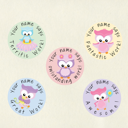 Personalised Owl Reward Stickers | 6 Colours & 10 Scents | Smelly Stickers