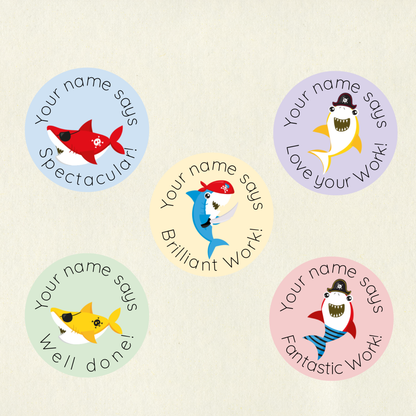 Personalised Shark Reward Stickers | 6 Colours & 10 Scents | Smelly Stickers