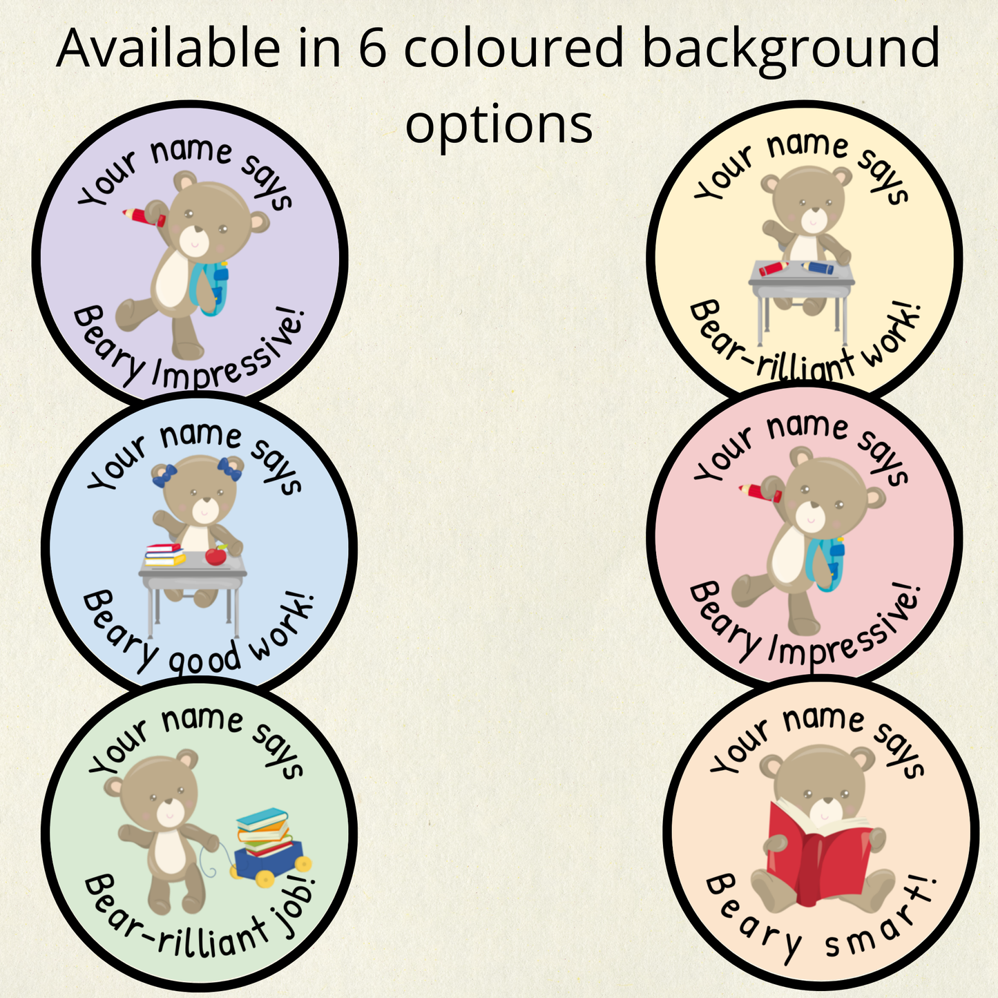 Personalised Bear Pun Reward Stickers | 6 Colours & 10 Scents | Smelly Stickers