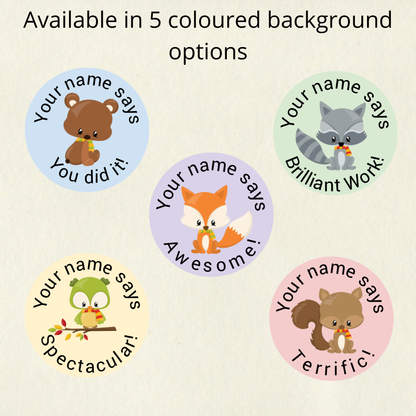 Personalised Woodland Creatures Reward Stickers | 6 Colours & 10 Scents | Smelly Stickers