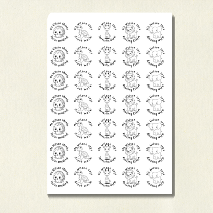 Personalised Colour Me In Animal Reward Stickers (Set 1) | Black and White | 10 Scents | Smelly Stickers