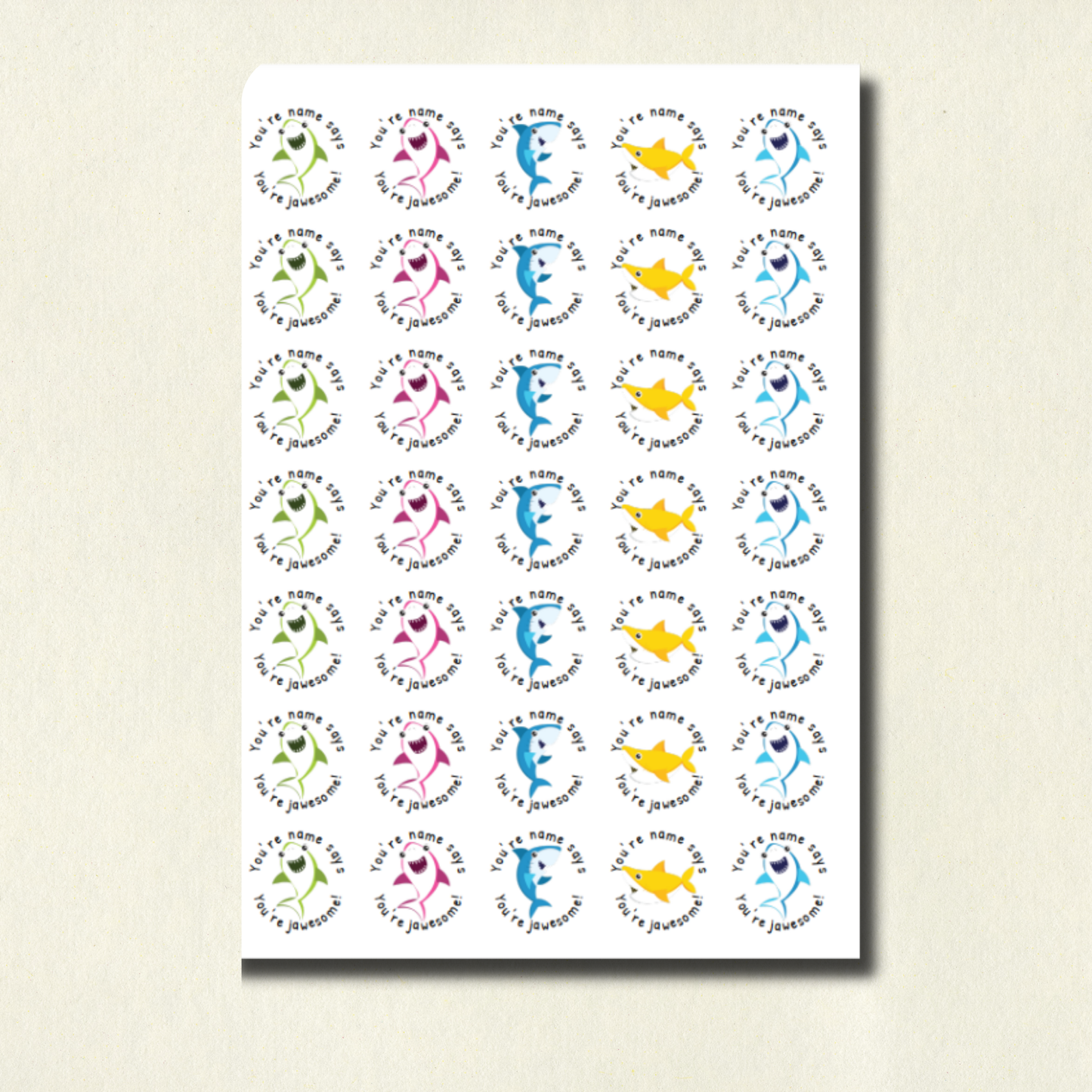 Personalised Shark Pun Reward Stickers | 6 Colours & 10 Scents | Smelly Stickers