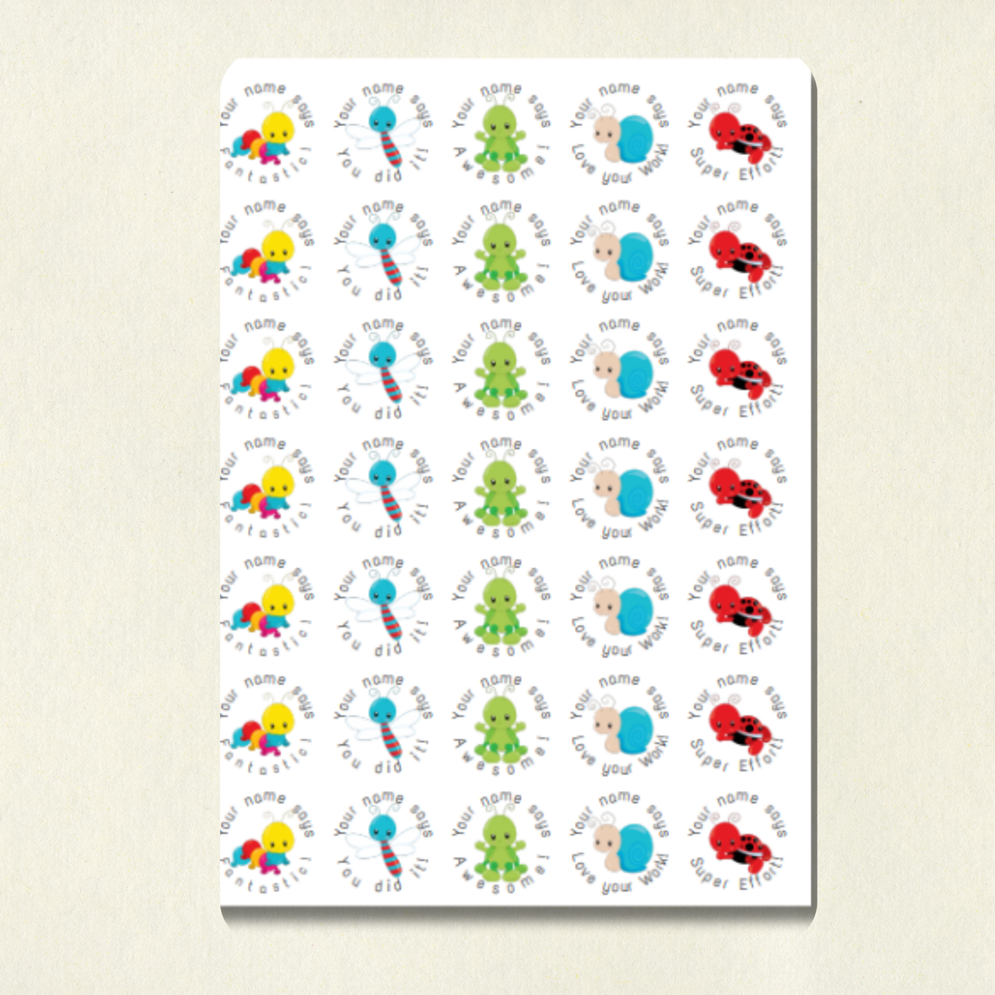 Personalised Baby Bug Reward Stickers | 6 Colours & 10 Scents