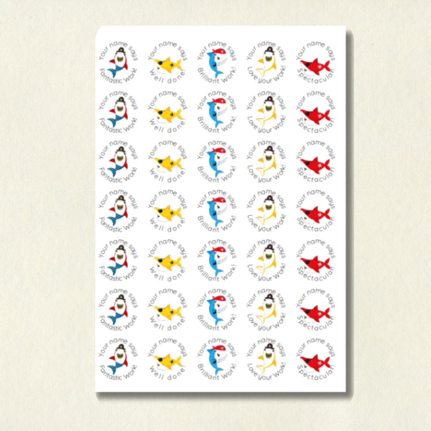 Personalised Shark Reward Stickers | 6 Colours & 10 Scents | Smelly Stickers