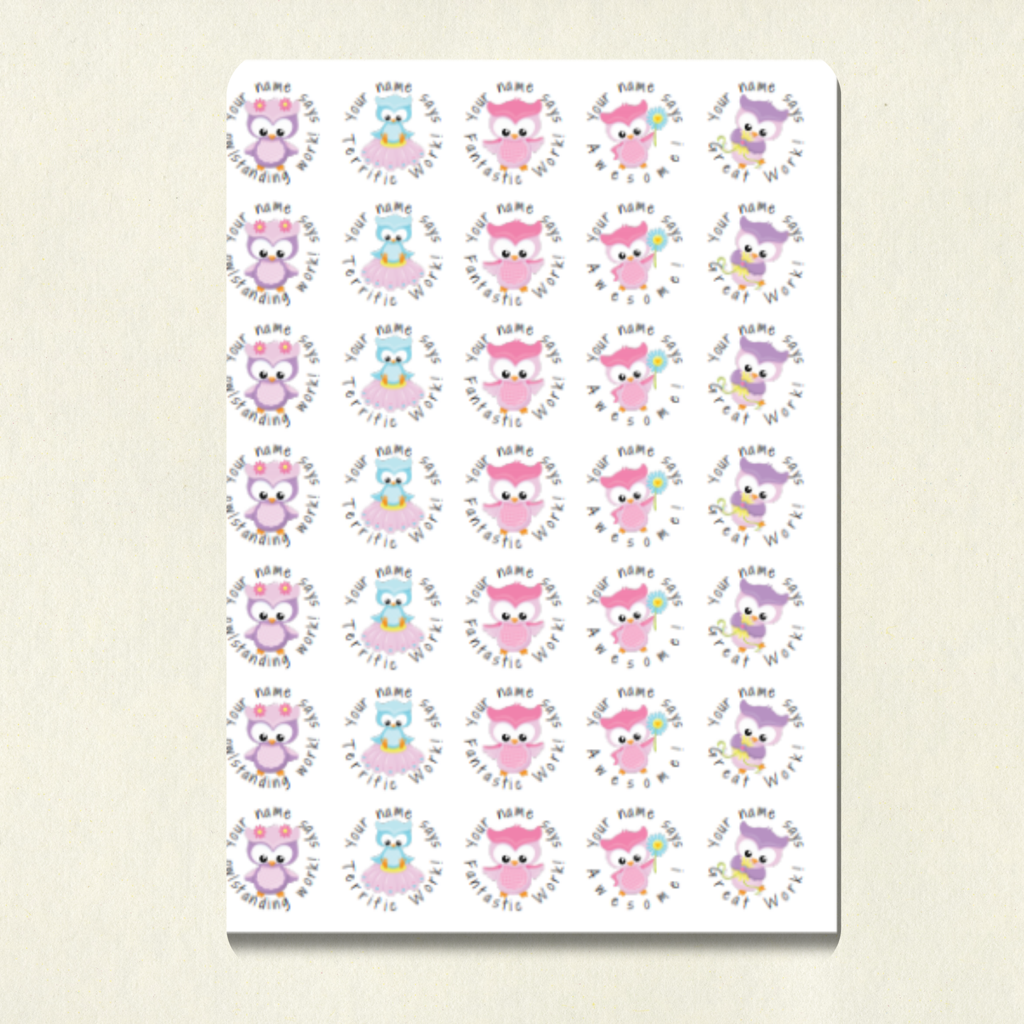 Personalised Owl Reward Stickers | 6 Colours & 10 Scents | Smelly Stickers