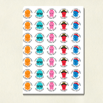 Personalised Octopus Reward Stickers | 6 Colours & 10 Scents | Smelly Stickers