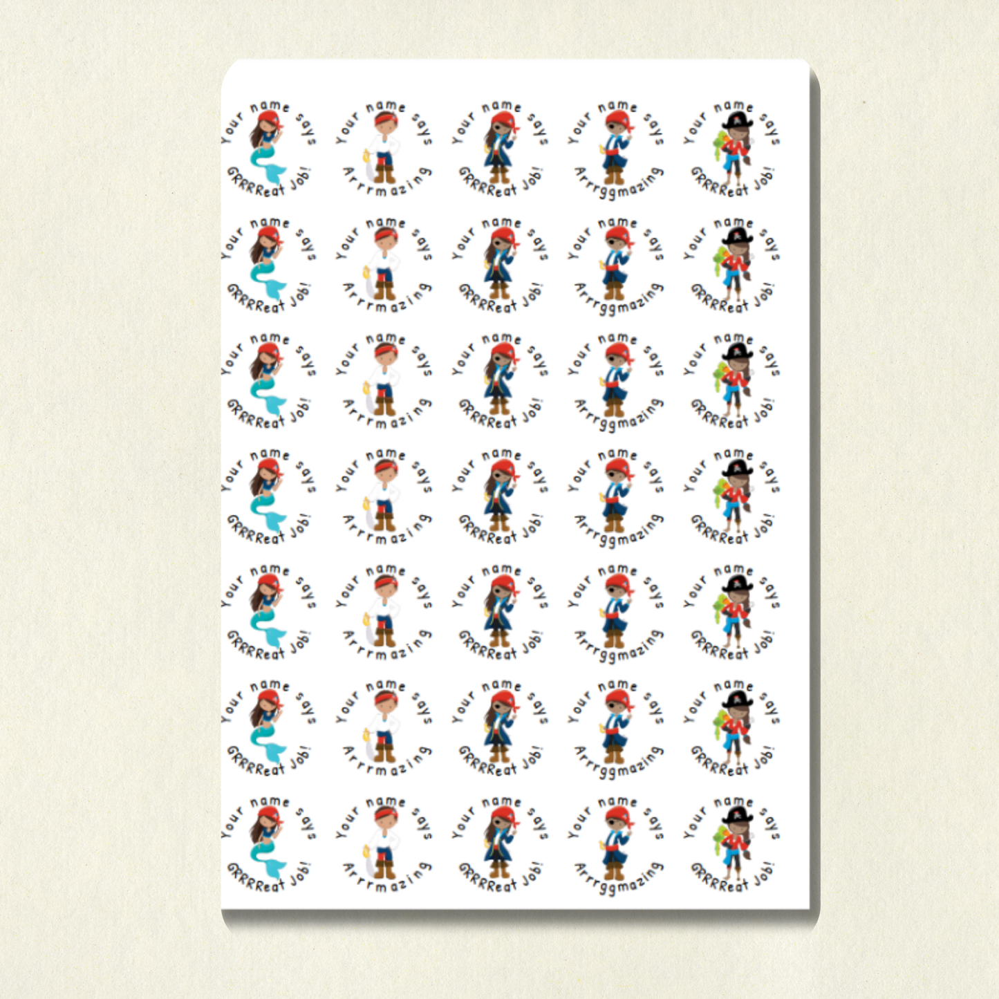 Personalised Pirate Pun Reward Stickers | 6 Colours & 10 Scents | Smelly Stickers