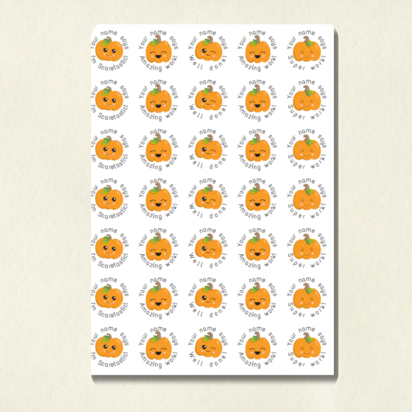 Personalised Halloween Pumpkin Reward Stickers (Set 1) | 6 Colours & 10 Scents | Smelly Stickers