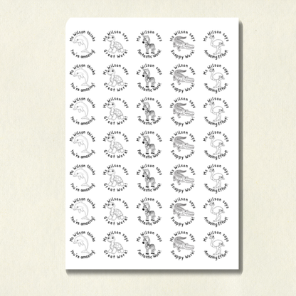 Personalised Colour Me In Animal Reward Stickers (Set 2) | Black and White | 10 Scents | Smelly Stickers