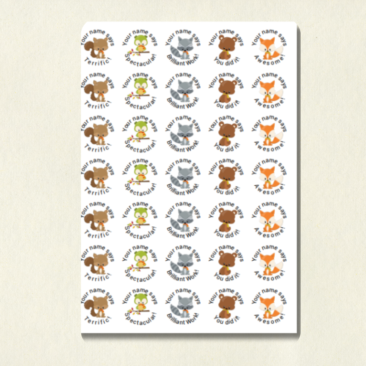 Personalised Woodland Creatures Reward Stickers | 6 Colours & 10 Scents | Smelly Stickers