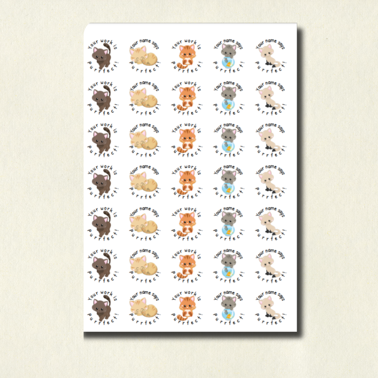 Personalised Cat Pun Reward Stickers | 6 Colours & 10 Scents | Smelly Stickers