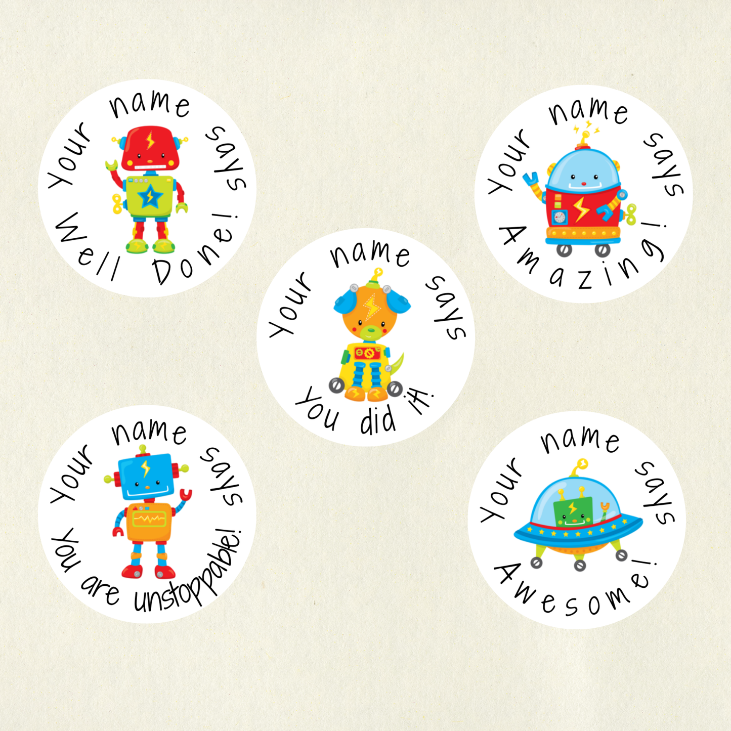 Personalised Robot Reward Stickers | 6 Colours & 10 Scents | Smelly Stickers