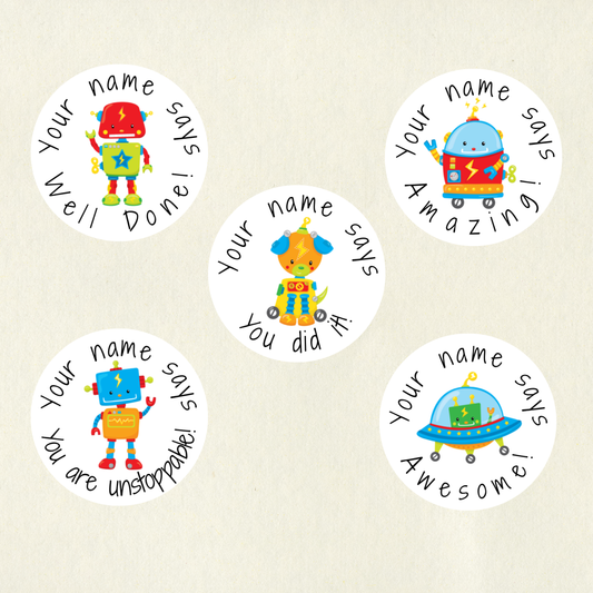 Personalised Robot Reward Stickers | 6 Colours & 10 Scents | Smelly Stickers