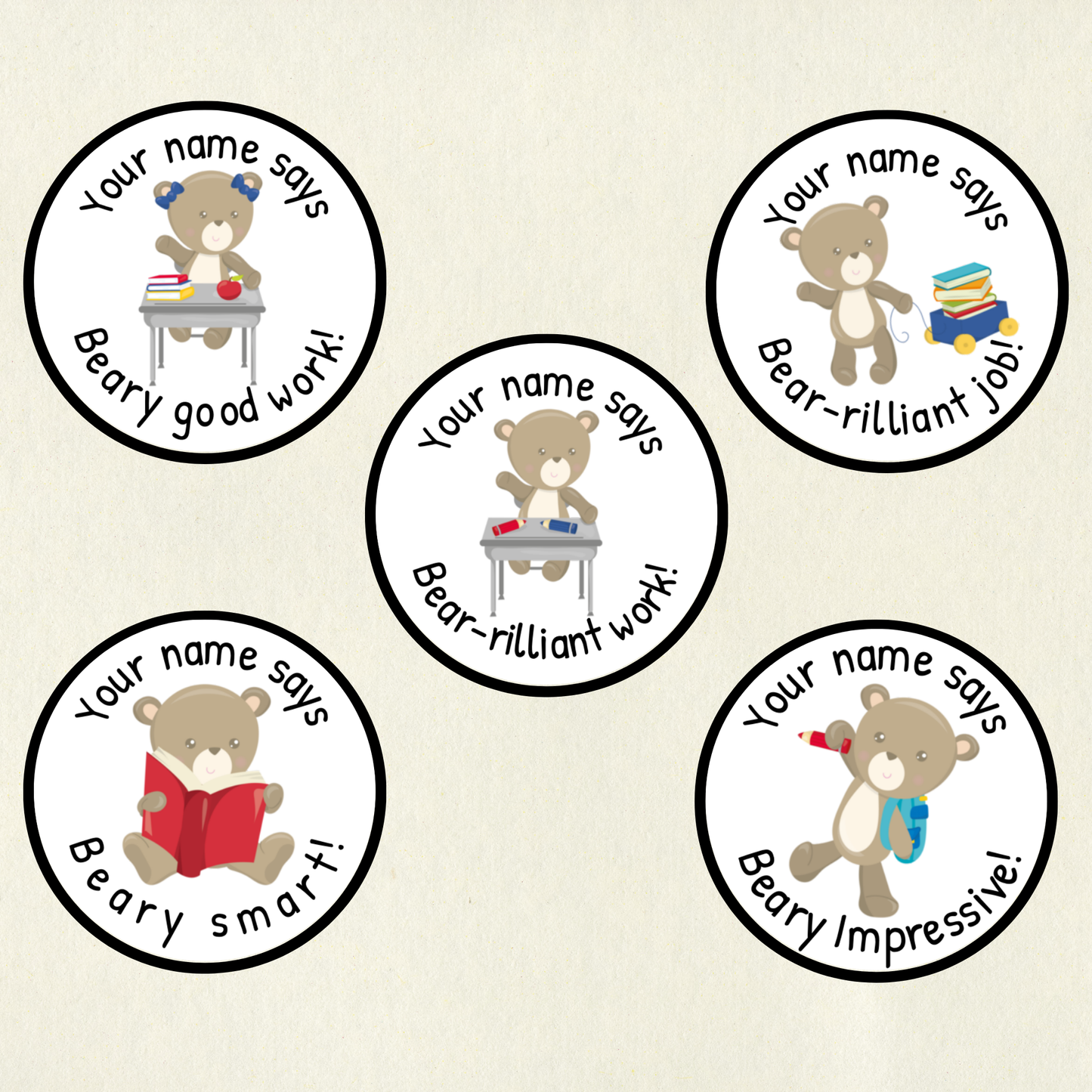 Personalised Bear Pun Reward Stickers | 6 Colours & 10 Scents | Smelly Stickers