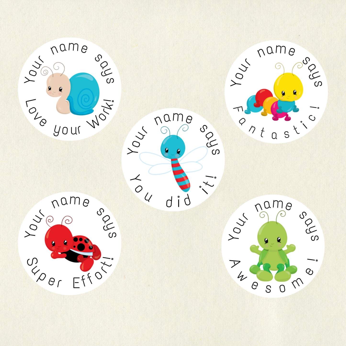 Personalised Baby Bug Reward Stickers | 6 Colours & 10 Scents