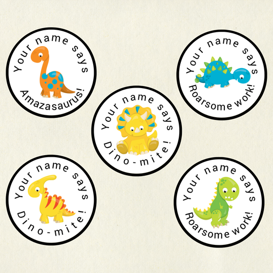 Personalised Dinosaur Pun Reward Stickers | 6 Colours & 10 Scents | Smelly Stickers