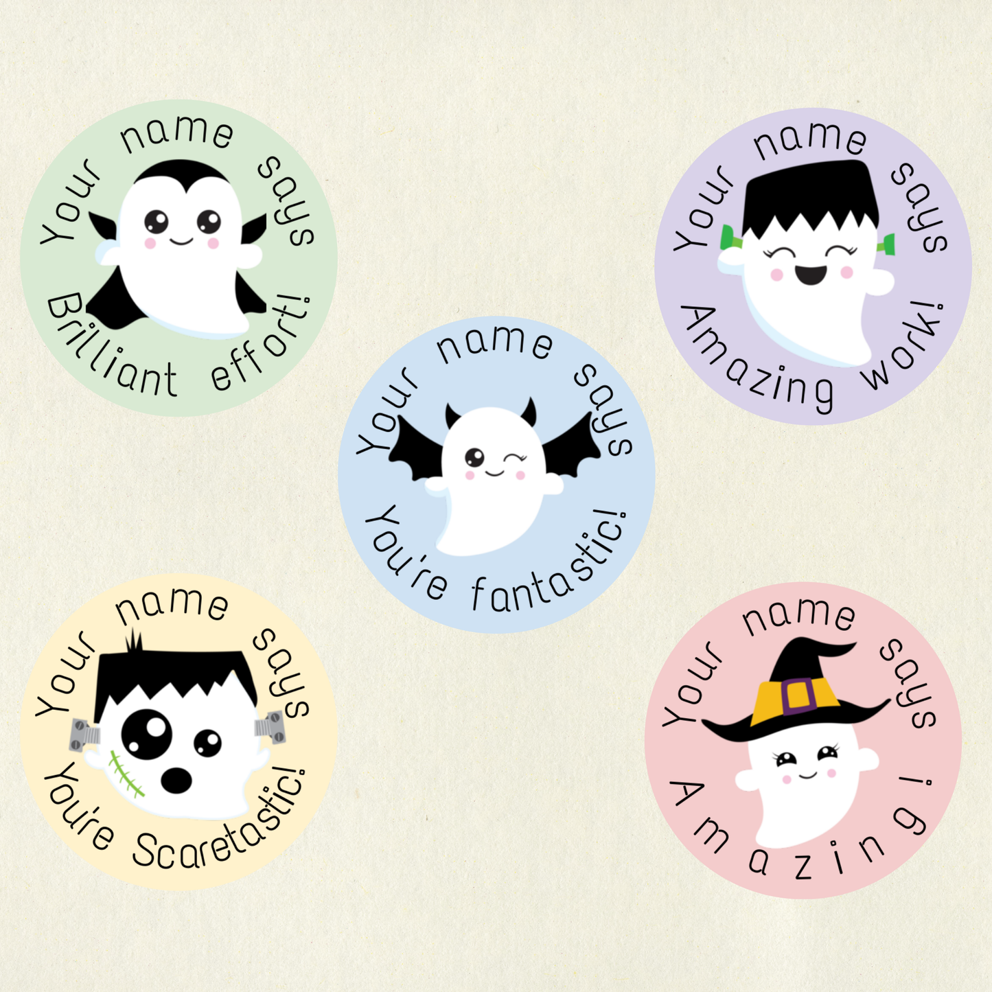 Personalised Halloween Ghost Reward Stickers | 6 Colours & 10 Scents | Smelly Stickers