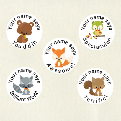 Personalised Woodland Creatures Reward Stickers | 6 Colours & 10 Scents | Smelly Stickers