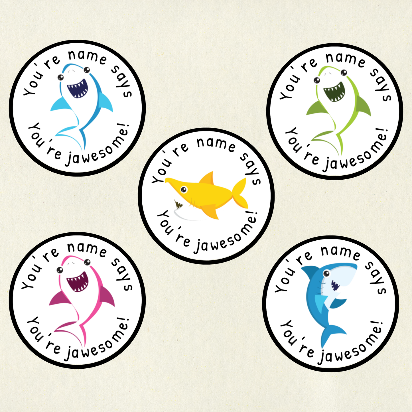 Personalised Shark Pun Reward Stickers | 6 Colours & 10 Scents | Smelly Stickers