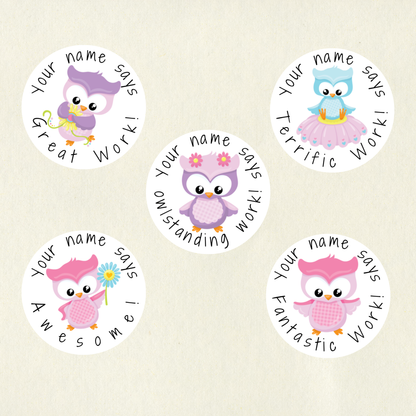 Personalised Owl Reward Stickers | 6 Colours & 10 Scents | Smelly Stickers