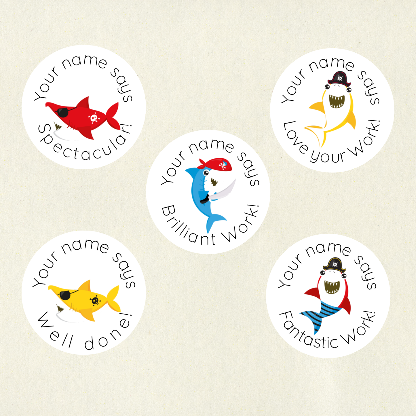 Personalised Shark Reward Stickers | 6 Colours & 10 Scents | Smelly Stickers