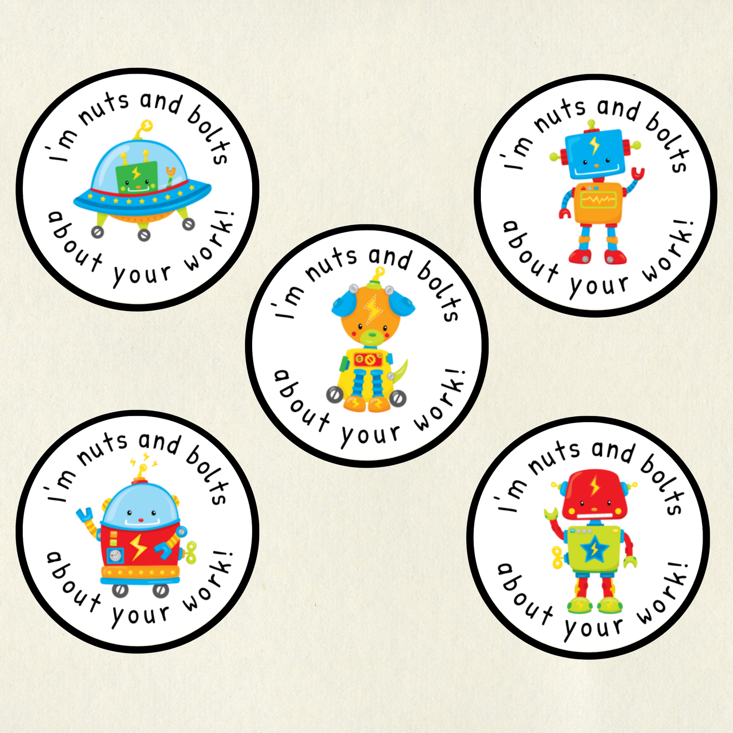 Personalised Robot Pun Reward Stickers | 6 Colours & 10 Scents | Smelly Stickers