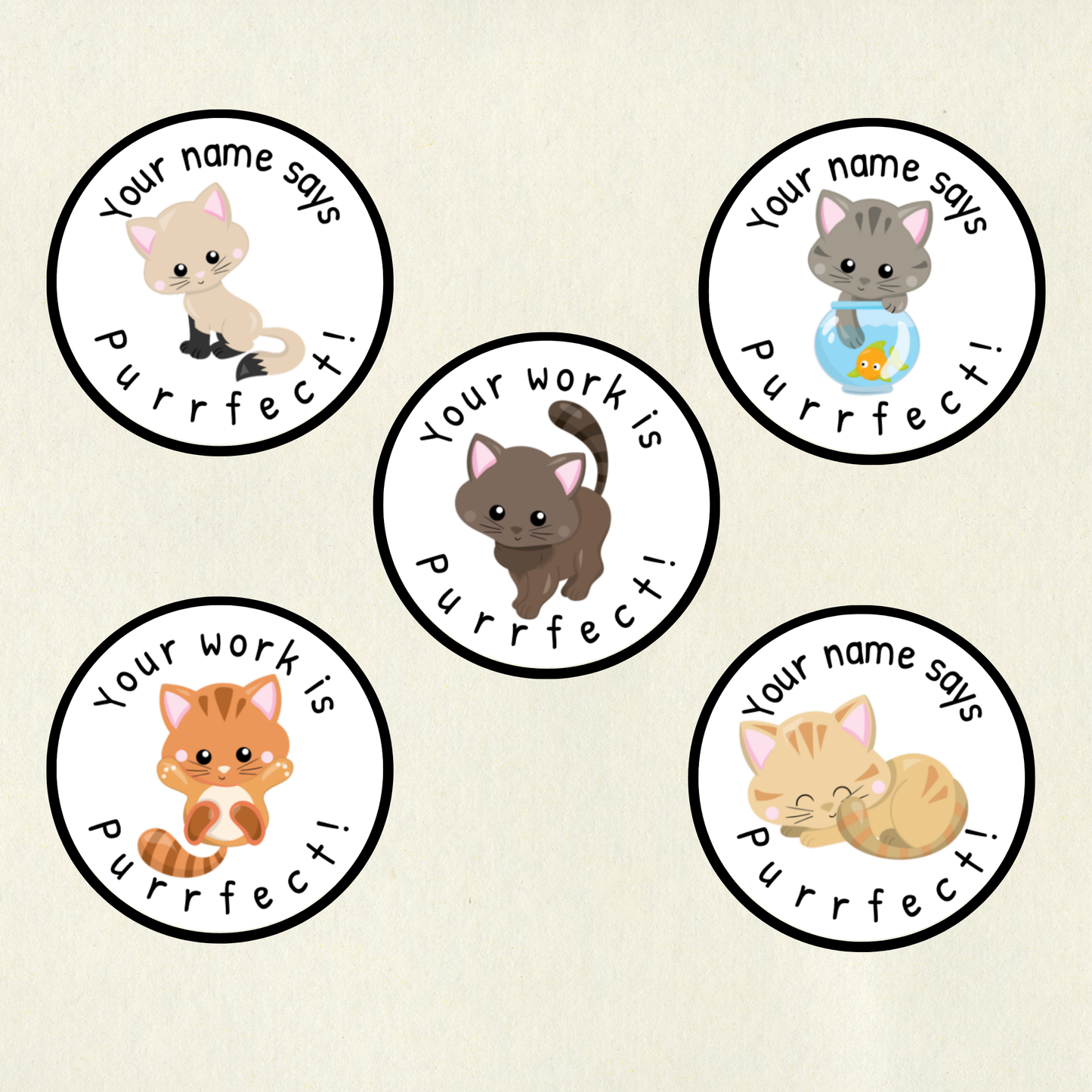 Personalised Cat Pun Reward Stickers | 6 Colours & 10 Scents | Smelly Stickers